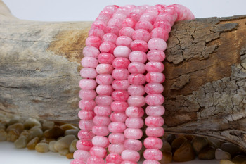 Jade Polished 6x10mm Smooth Rondelle - Dyed Pink Marble