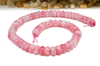 Jade Polished 6x10mm Smooth Rondelle - Dyed Pink Marble