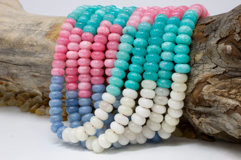 Jade Polished 6x10mm Smooth Rondelle - Dyed Banded Mix