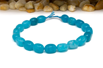 Jade Polished 8x11mm Pebble - Dyed Cerulean - 7.5" Strand