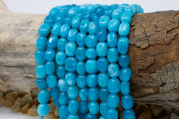 Jade Polished 8x11mm Pebble - Dyed Cerulean - 7.5" Strand
