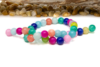 Natural Jade Polished 10mm Round Dyed Summer Mix