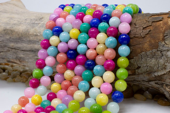 Natural Jade Polished 10mm Round Dyed Summer Mix