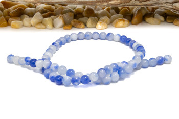 Natural Jade Polished 6mm Round White & Blue