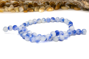 Natural Jade Polished 8mm Round White & Blue