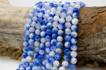 Natural Jade Polished 8mm Round White & Blue