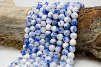 Natural Jade Polished 10mm Round White & Blue