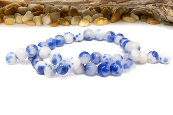 Natural Jade Polished 10mm Round White & Blue