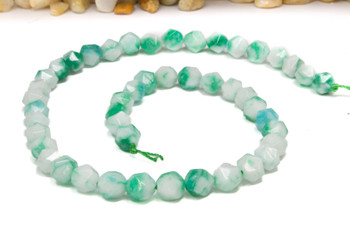 Natural Jade Polished 7-8mm Dyed Two Tone Emerald & White Star-Cut