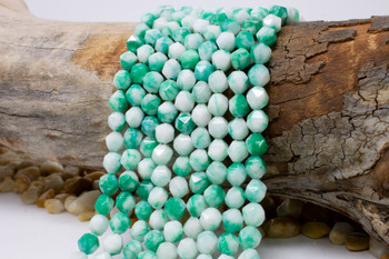 Natural Jade Polished 7-8mm Dyed Two Tone Emerald & White Star-Cut