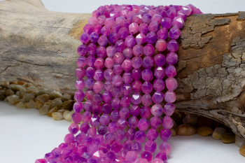 Natural Jade Polished 7-8mm Dyed Pink Purple Star-Cut