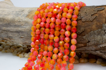 Natural Jade Polished 7-8mm Dyed Coral Yellow Star-Cut