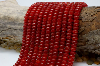 Jade Polished 5x8mm Smooth Rondelle - Dyed Bright Terracotta