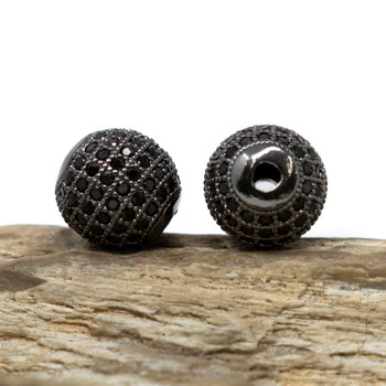 Gunmetal Plated Micro Pave 12mm Round Bead