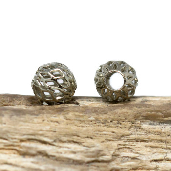 Silver Plated 8mm Diamond Filagree Bead