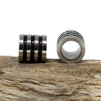 Silver Plated Stainless Steel 8x8mm Black 3 Groove Column Bead