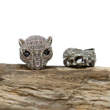 Silver Plated Micro Pave 11.5mm Leopard Bead