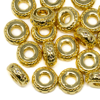 Gold Plated Micro Pave 7.5x3.5mm Star Rondelle Bead