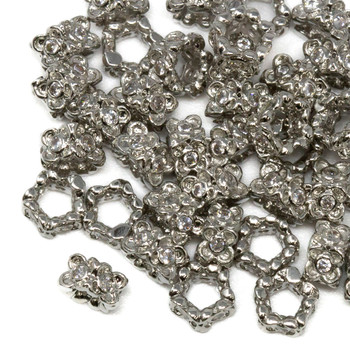 Silver Plated Micro Pave 4mm Flower Spacer Bead
