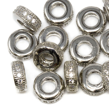 Silver Plated Micro Pave 8x4mm Rondelle Bead