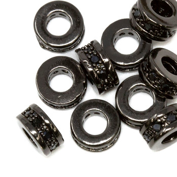 Gunmetal Plated Micro Pave 7x3mm Rondelle Wheel Bead