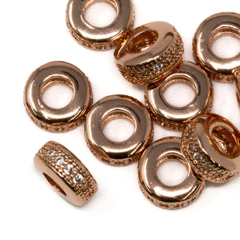 Rose Gold Plated Micro Pave 8x4mm Rondelle Bead
