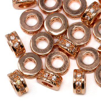 Rose Gold Plated Micro Pave 7x3mm Rondelle Wheel Bead