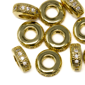 Gold Plated Micro Pave 8x4mm Rondelle Bead