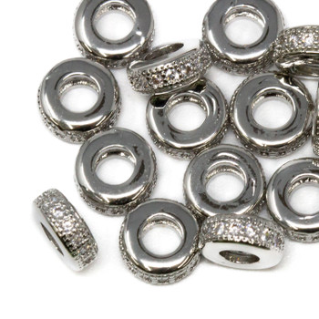 Silver Plated Micro Pave 8x4mm Rondelle Bead