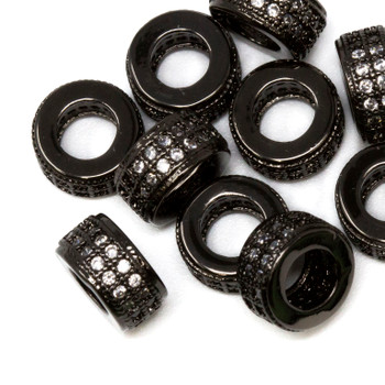 Gunmetal Plated Micro Pave 4x8.5mm Rondelle Bead