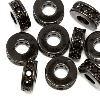 Gunmetal Plated Micro Pave 3x7mm Rondelle Bead