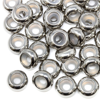 Silver Plated  Stainless Steel 10mm Silicone Suction Bead - 3mm Hole