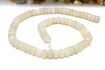 Jade Polished 5x8mm Faceted Rondelle - Dyed Cream
