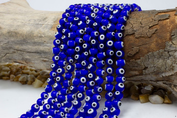 Evil Eye Polished 8mm Royal Blue Glass Round