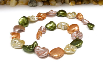 Shell Pearl Crea, Pink, Olive, Peach 13-20mm Nugget