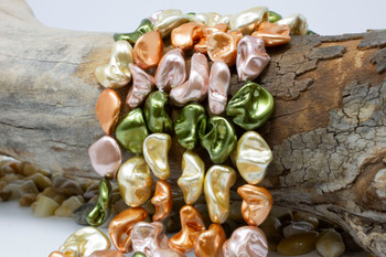 Shell Pearl Crea, Pink, Olive, Peach 13-20mm Nugget
