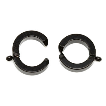 Black Plated Stainless Steel 16x13mm Ear Cuff with Ring - 1 Pair